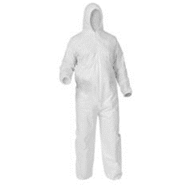 Protective white hazmat suit for safety.