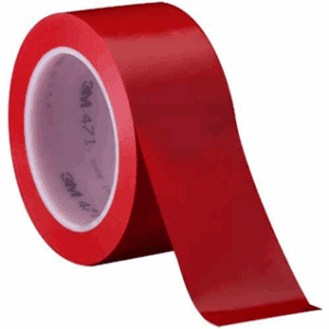 Red adhesive tape roll for marking or sealing tasks.