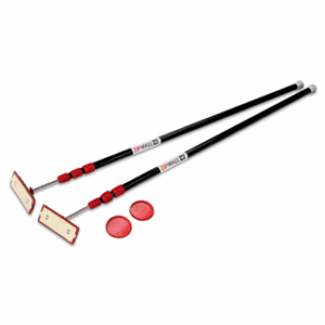 Sticks with red padding and rounded ends for tabletop hockey.