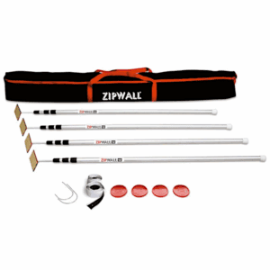 ZipWall dust barrier kit with poles, carrying case, and accessories.