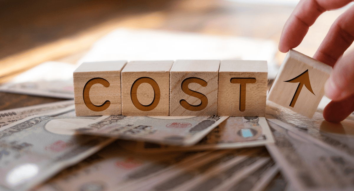 Rising costs concept with yen currency.