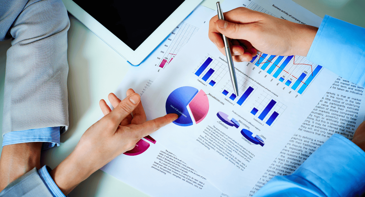 Graphs and charts analysis during a business meeting.