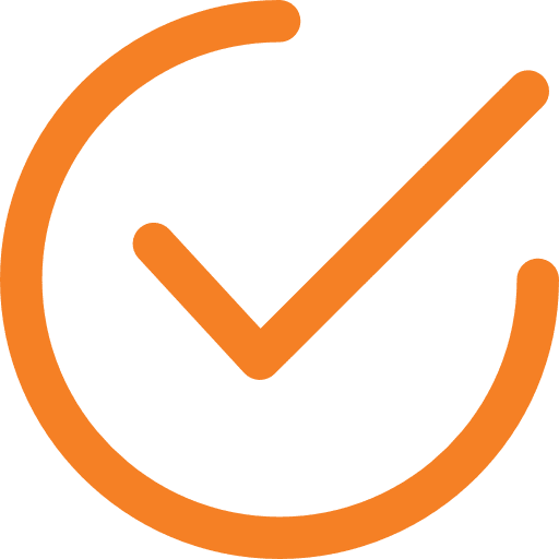 Orange check mark icon on transparent background